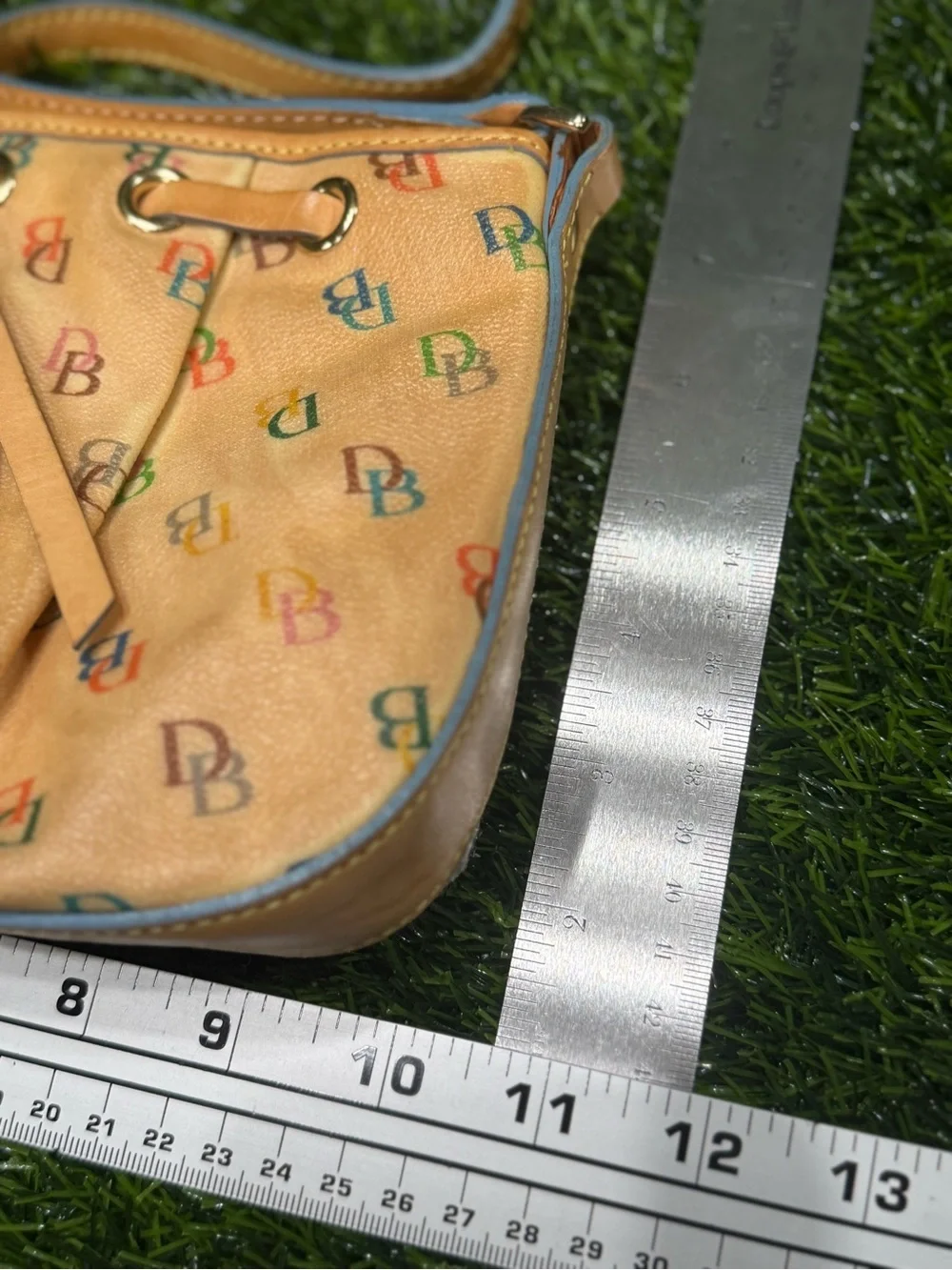 Dooney & Bourke Y2K Vintage IT Bag Yellow DB Rainbow Monogram Vachetta Leather